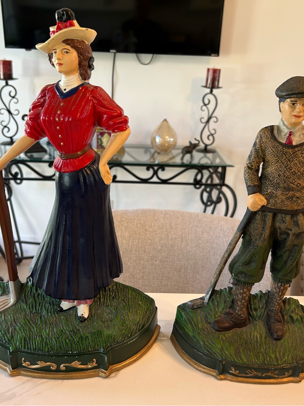 Cast Iron Golfer Man & Women Door Stoppers